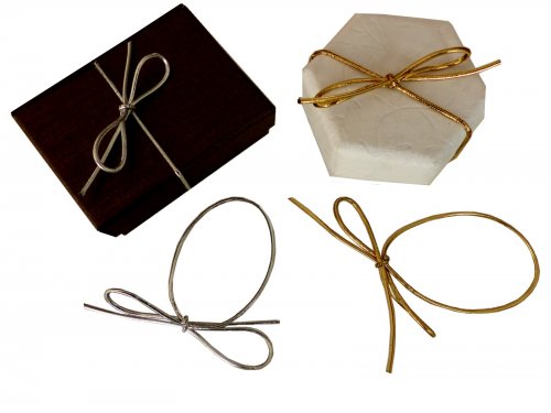 100 x Zierschleife aus Ziergummiband in Farbe Gold oder Silber kleine Geschenkschleife dehnbar