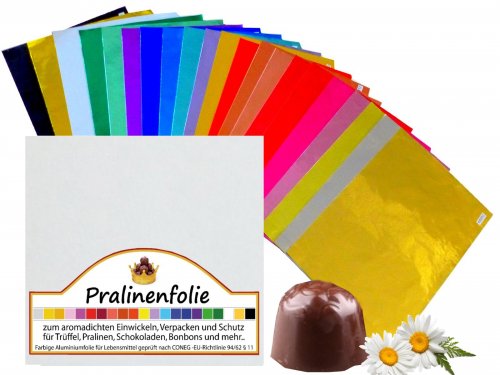 30 Blatt (20gr.) 140x140mm Einzelfarbe Alu-Pralinenfolie 10�m bunte Tr�ffel Confiseriefolie
