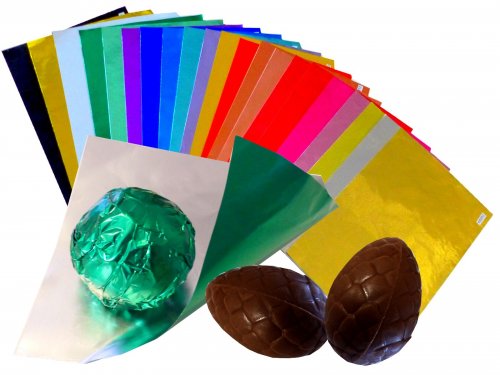 35 Blatt (10gr.) Einzelfarbe 100x100mm Alu-Pralinenfolie 10�m bunte Tr�ffel Confiseriefolie