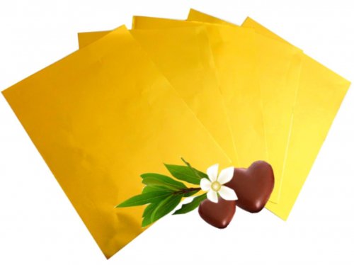 50 Blatt (50gr.) alukaschiertes Papier 120x155 mm, Alu/Papier wachskaschiert Gold seidengl�nzend
