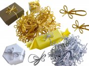 Mini Gummiband-Schleife 100 St�ck, 10 cm Umfang in Farbe Gold & Silber Fertigschleife Ziergummiband