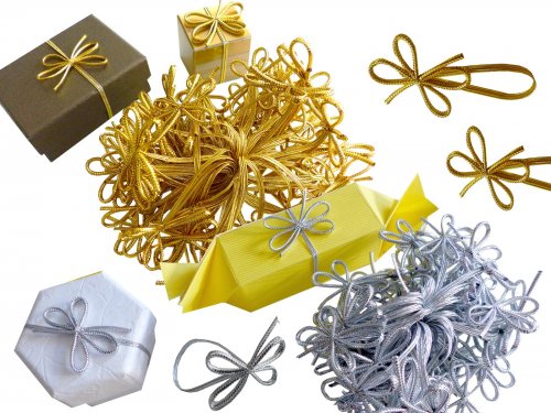 Mini Gummiband-Schleife 100 St�ck, 10 cm Umfang in Farbe Gold & Silber Fertigschleife Ziergummiband