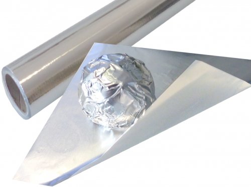 Rolle Silber Pralinenfolie 52 cm x 65 lfm, 10�m, Schokoladen Confiserie Einwickelfolie in Silber