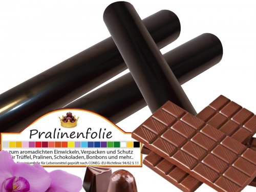 Rollen Pralinenfolie 40 cm x 90 lfm 10�m stark in Schwarz Schokoladen Einwickelfo